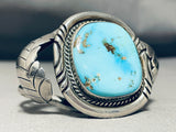 Signed Vintage Native American Navajo Big Turquoise Sterling Silver Leaf Bracelet-Nativo Arts