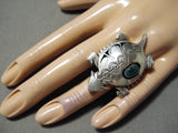 So Detailed Huge Native American Navajo Toad Turquoise Sterling Silver Ring-Nativo Arts