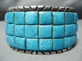 Heavy Cubed Turquoise Vintage Native American Navajo Sterling Silver Bracelet-Nativo Arts