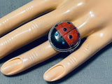 Whimsical Native American Navajo Red Spiny Oyster Sterling Silver Ring Signed-Nativo Arts