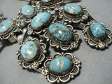 Rare Vintage Native American Navajo Mcginnis Turquoise Sterling Silver Squash Blossom Necklace-Nativo Arts