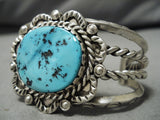 Striking Vintage Native American Navajo Scalloped Sterling Silver Turquoise Bracelet-Nativo Arts
