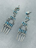Dynamic Vintage Native American Zuni Turquoise Sterling Silver Dangle Earrings-Nativo Arts