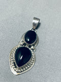 Signed Native American Navajo Jet Stone Sterling Silver Raindrop Pendant-Nativo Arts