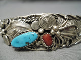 Magnificent Vintage Native American Navajo Sterling Silver Swirl Garden Turquoise Bracelet-Nativo Arts