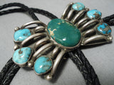 Magnificent Vintage Native American Navajo Damale Bisbee Turquoise Sterling Silver Bolo Tie-Nativo Arts