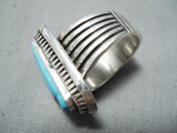 Tremendous Vintage Native American Navajo Candelaria Turquoise Sterling Silver Ring-Nativo Arts