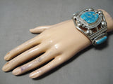 One Of The Biggest Heaviest Native American Zuni Turquoise Sterling Silver Bracelet-Nativo Arts