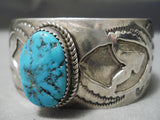 Museum Quality Vintage Native American Navajo Blue Turquoise Sterling Silver Wave Bracelet Old-Nativo Arts