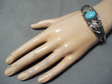 Fantastic Vintage Native American Navajo Blue Gem Turquoise Sterling Silver Bracelet Old-Nativo Arts