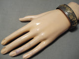 Detailed Vintage Native American Navajo Gold Sterling Silver Bracelet Old-Nativo Arts