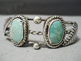 Rare Vintage Native American Navajo Carico Lake Turquoise Sterling Silver Leaf Bracelet Old-Nativo Arts
