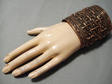 Huge Native American Navajo Cross Christian Hand Tooled Copper Bracelet- Wide!!-Nativo Arts