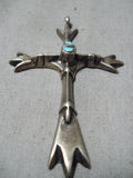 Beautiful Vintage Native American Navajo Bisbee Turquoise Sterling Silver Cross Pendant-Nativo Arts