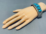 Amazing Vintage Native American Navajo 5 Morenci Turquoise Sterling Silver Bracelet-Nativo Arts