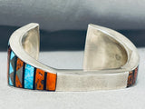 One Of Most Unique Ever Vintage Native American Navajo Turquoise Inlay Sterling Silver Bracelet-Nativo Arts