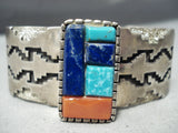 Museum Vintage Native American Navajo Protruding Inlay Sterling Silver Turquoise Bracelet-Nativo Arts