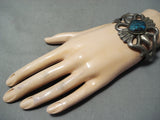 Rare Vintage Native American Navajo Bisbee Turquoise Sterling Silver Bracelet Old-Nativo Arts