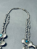 Bisbee Turquoise Vintage Native American Navajo Sterling Silver Squash Blossom Necklace-Nativo Arts