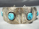 One Of The Best Vintage Native American Navajo Turquoise Link Sterling Silver Bracelet-Nativo Arts