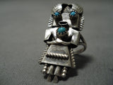 Quality Earlier Vintage Native American Navajo Turquoise Sterling Silver Kachina Ring Old-Nativo Arts