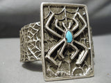 Huge Rare Vintage Native American Navajo Spider Sterling Silver Turquoise Bracelet Old-Nativo Arts