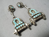 Best Vintage Native American Zuni Wagon Dishta Turquoise Sterling Silver Earrings-Nativo Arts