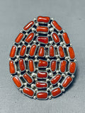 Jaw Dropping Native American Navajo Coral Cluster Big Sterling Silver Ring-Nativo Arts