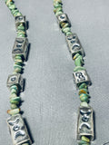 Very Rare Cubed Sterling Silver Box Green Turquoise Native American Navajo Necklace-Nativo Arts