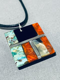 Native American Authentic Santo Domingo Turquoise Coral Onyx Sterling Silver Necklace-Nativo Arts