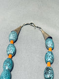Native American Rare Football Bead Vintage Navajo Spiderweb Turquoise Sterling Silver Necklace-Nativo Arts
