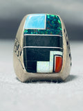 Heavy Chunky Men's Vintage Native American Navajo Turquoise Inlay Sterling Silver Ring-Nativo Arts