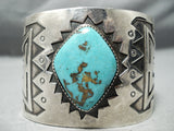 Huge Museum Vintage Native American Navajo Turquoise Sterling Silver Geometric Bracelet Old-Nativo Arts