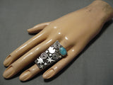 One Of Most Intricate Native American Navajo Turquoise Sterling Silver Ring-Nativo Arts