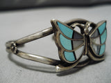 Fabulous Vintage Zuni Native American Navajo Turquoise Sterling Silver Butterfly Inlay Bracelet-Nativo Arts