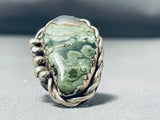 Gorgeous Vintage Native American Navajo Green Agate Sterling Silver Ring-Nativo Arts