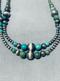 One Of The Most Unique Native American Navajo Turquoise Sterling Silver Long Necklace-Nativo Arts