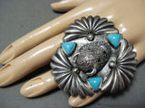 Incredible Native American Navajo Sleeping Beauty Turquoise Sterling Silver Buffalo Ring-Nativo Arts