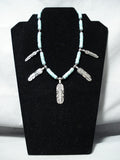 Stunning Vintage Native American Navajo Turquoise Sterling Silver Feathers Necklace-Nativo Arts