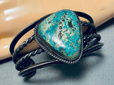 Rare Vintage Native American Navajo Pilot Mountain Rare Turquoise Sterling Silver Bracelet-Nativo Arts