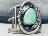 Massive 172 Gram Vintage Native American Navajo Green Turquoise Sterling Silver Bracelet Old-Nativo Arts