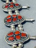 Fred James Native American Navajo Chunky Coral Sterling Silver Squash Blossom Necklace-Nativo Arts