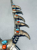 Important Vintage Native American Navajo Turquoise Sterling Silver Squash Blossom Necklace-Nativo Arts