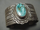 Detailed & Huge!! Vintage Native American Navajo Carico Lake Turquoise Sterling Silver Bracelet-Nativo Arts