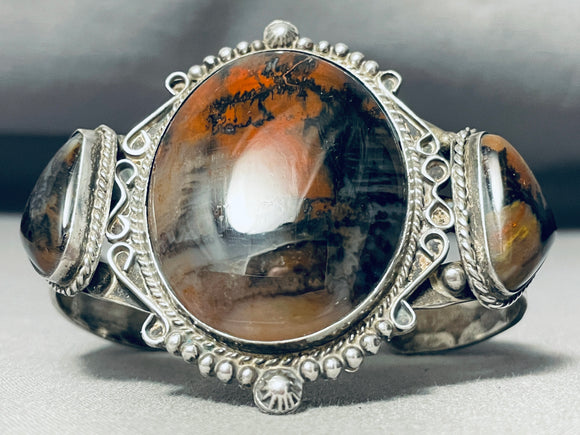 One Of The Finest Earlier Vintage Native American Navajo Petrified Wood Sterling Silver Bracelet-Nativo Arts