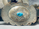 Hand Tooled Stunning Vintage Native American Navajo Turquoise Sterling Silver Concho Belt-Nativo Arts