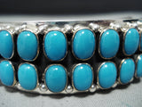 Signed Vintage Native American Navajo Sleeping Beauty Turquoise Sterling Silver Bracelet Old-Nativo Arts