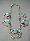 Impressive Vintage Native American Navajo Turquoise Sterling Silver Squash Blossom Necklace-Nativo Arts