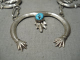 Amazing Vintage Native American Navajo Turquoise Sterling Silver Squash Blossom Necklace-Nativo Arts