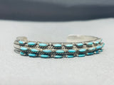 Intricate & Lovely Vintage Native American Zuni Needle Turquoise Sterling Silver Bracelet-Nativo Arts